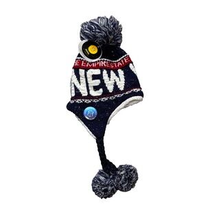 Robin Ruth New York Pom Toboggan Hat / Beanie Multi (Blue, White, Red) NWT